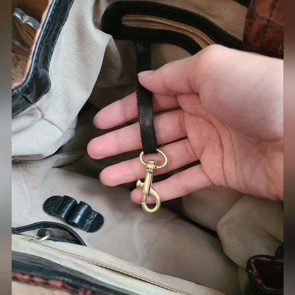 Brahmin Vintage Black & Brown Croc & Tuscan Leather Shoulder Bag - Picture 14 of 16